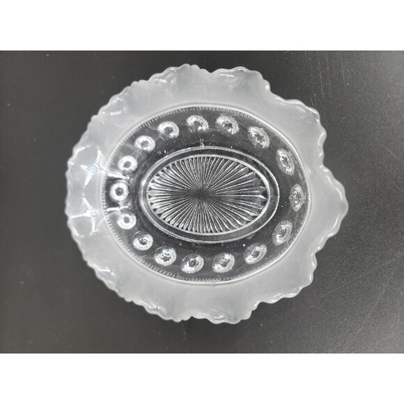 Vintage 1930's Davidson Dish Blackberry Prunt Clear Frosted Ruffled Oval England - Picture 8 of 12